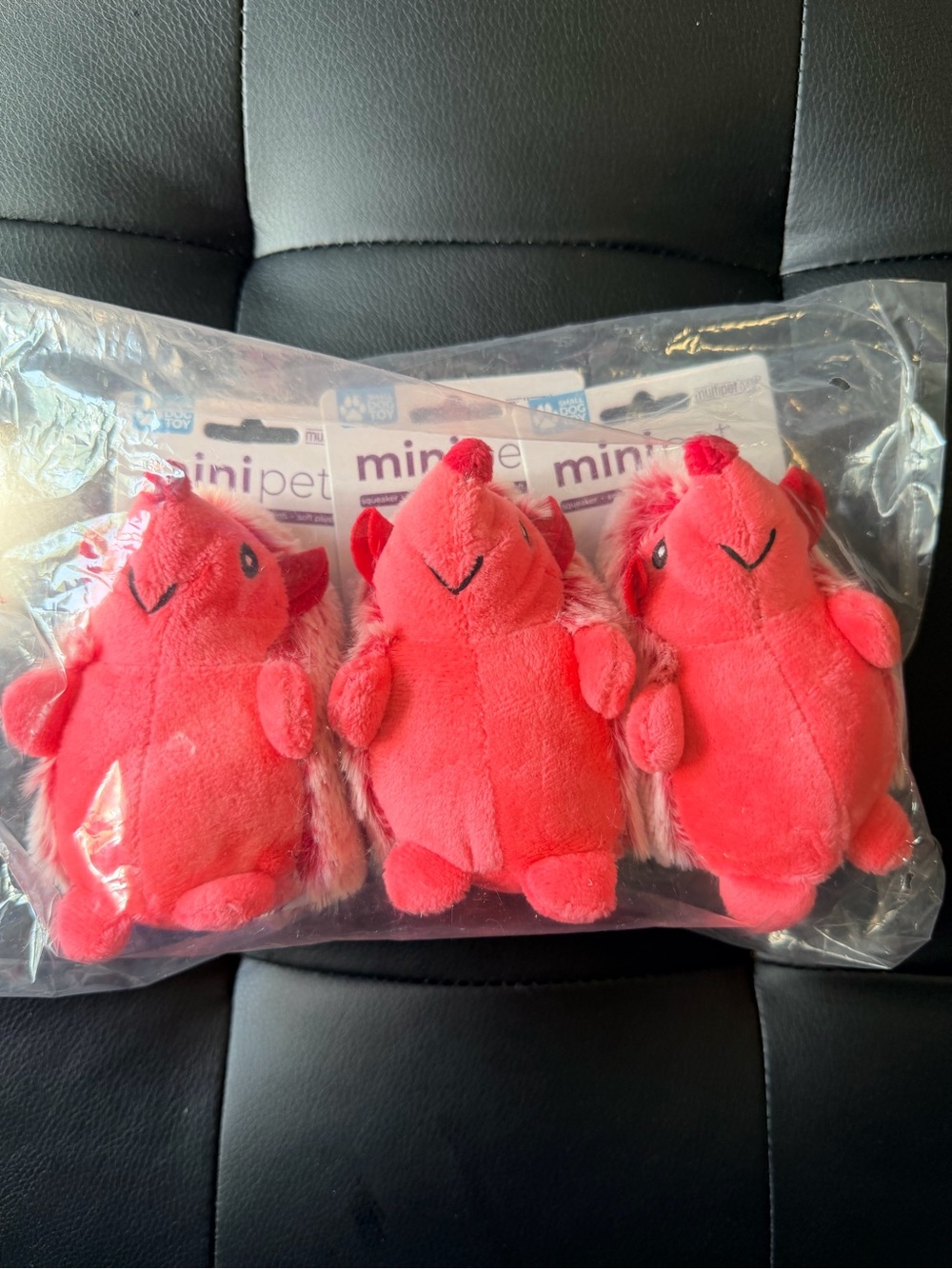 3 Pack Multipet Mini Pet Hedgehog Red Dog Toy Squeaky Plush Small Dog